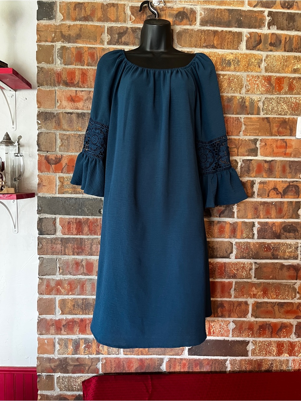 Indigo Rose Women’s Teal Blue Long Sleeve Dress Mid-knee Size:M Cottage core